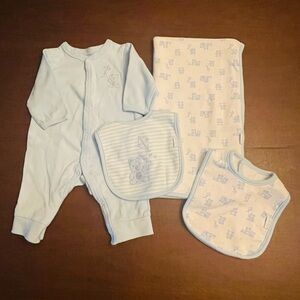 Little Me Baby Boy Blue Kite Sleeper, Blanket and Bibs Set
